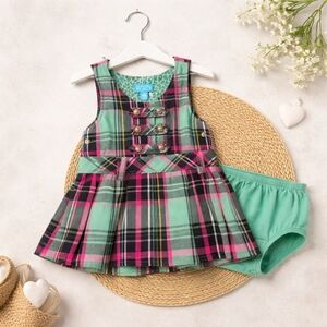 The Children's Place Mint Green & Pink Plaid Dress with Bloomers